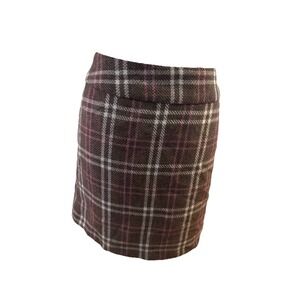 IMK Michelle Clan iIMK Wrap Skirt Border Wool m brown plaid dark academia michel